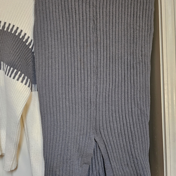 White and Dark Knitted Striped Sweater and Skirt Set - Picture 4 of 4